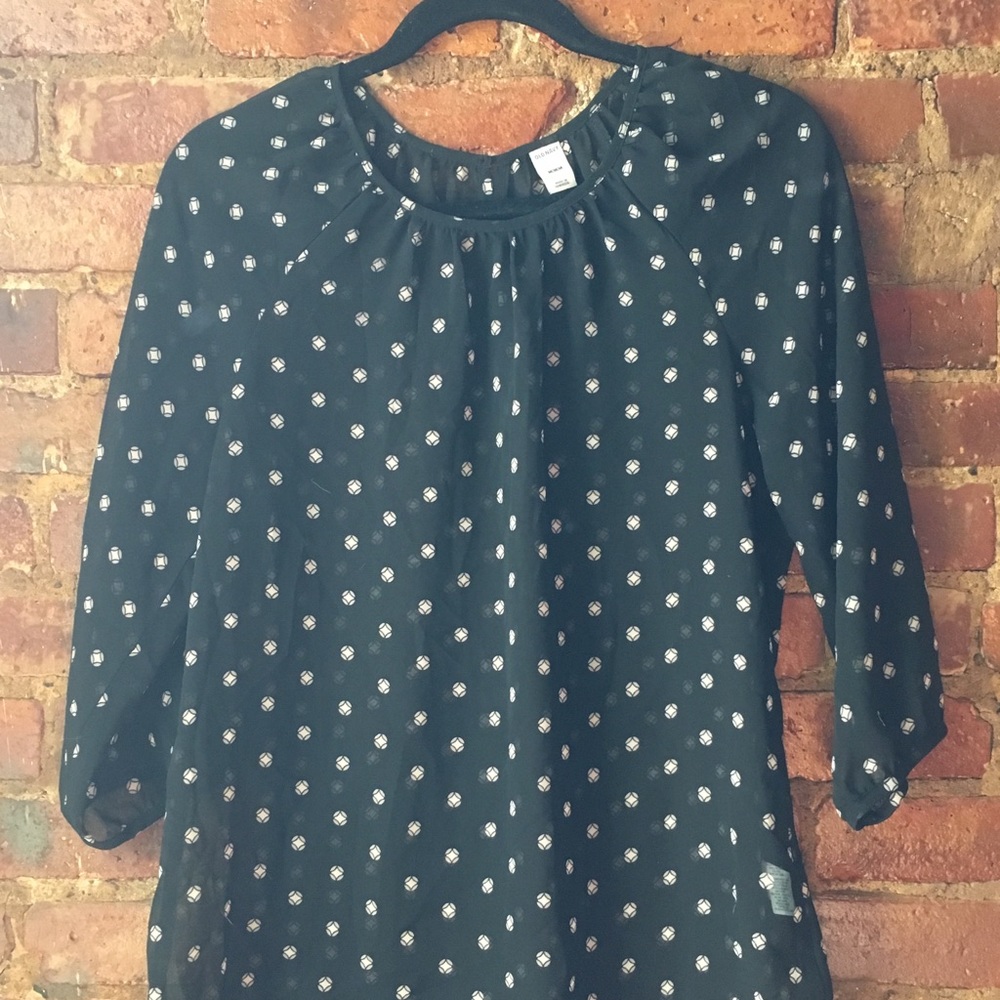 Sheer black top white dot pattern